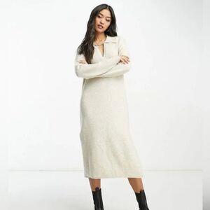 Abercrombie & Fitch Soft A&F Collection Collared Cream Sweater Midi Dress XSP